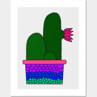 Cute Cactus Design #192: Cacti Bunch In Mermaid Scale Pot Posters and Art